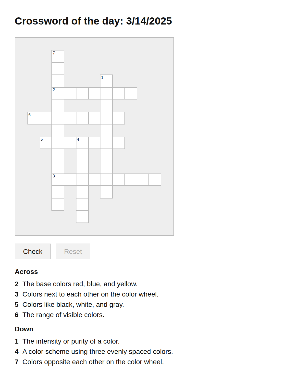Color Theory Crossword