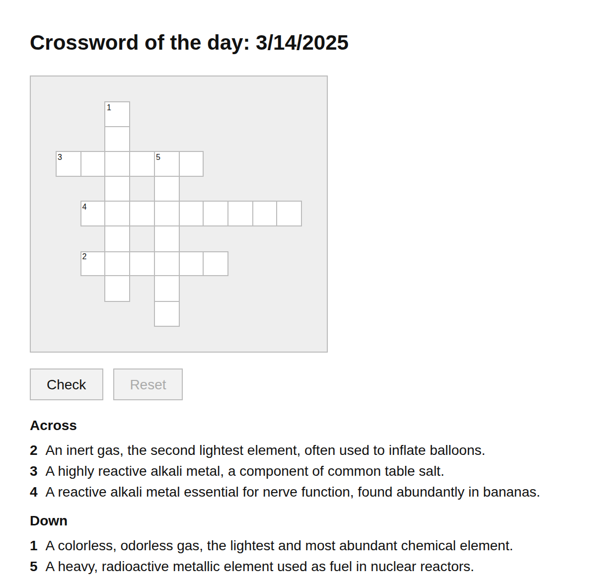 Periodic Table Crossword
