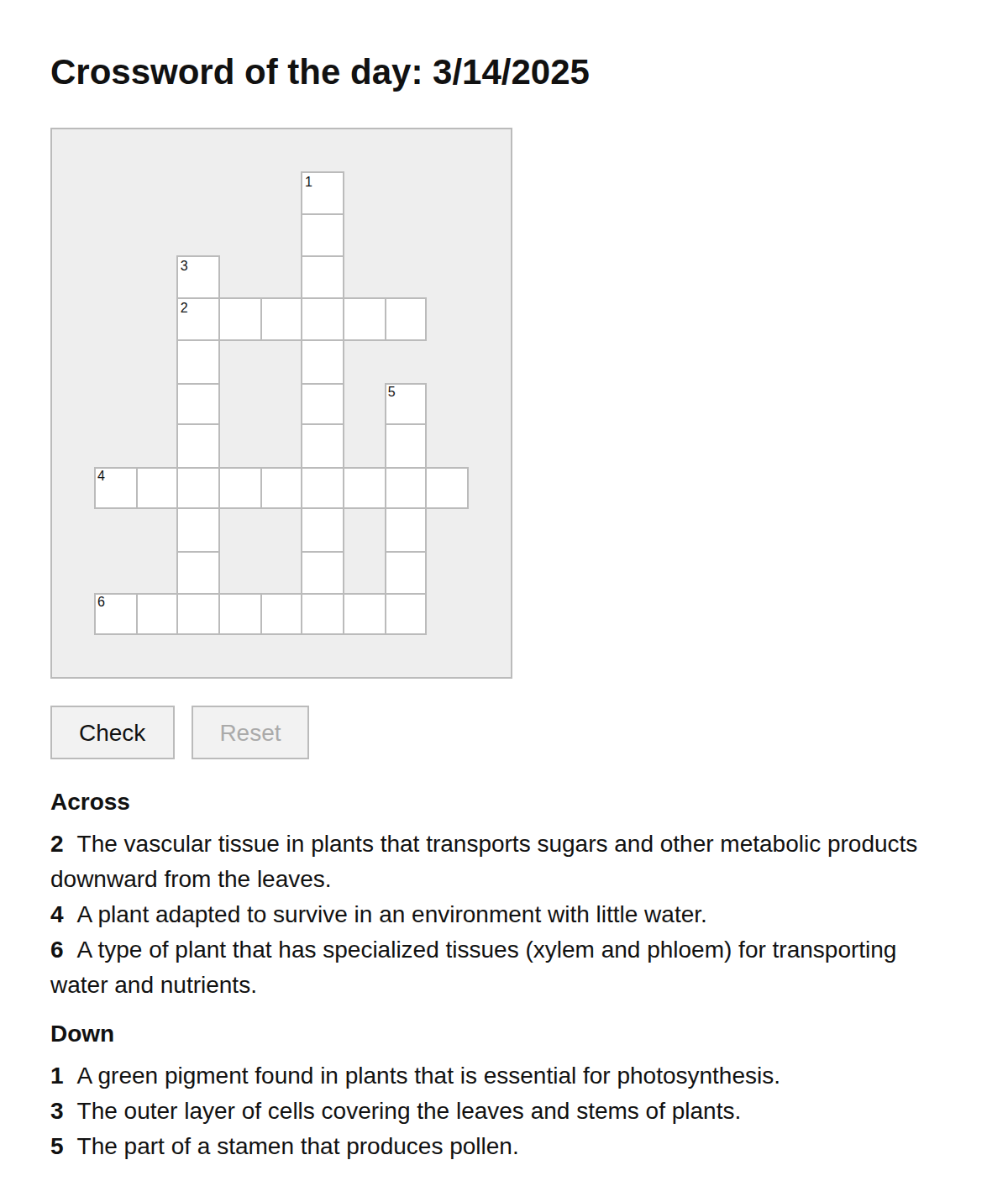 Botany Crossword