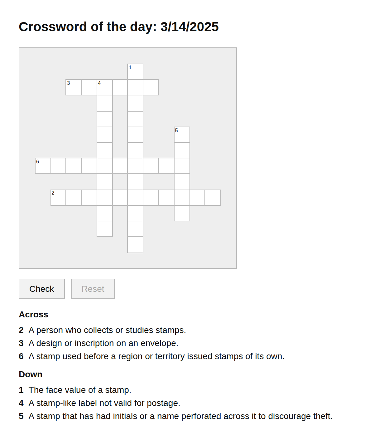 Philately Crossword