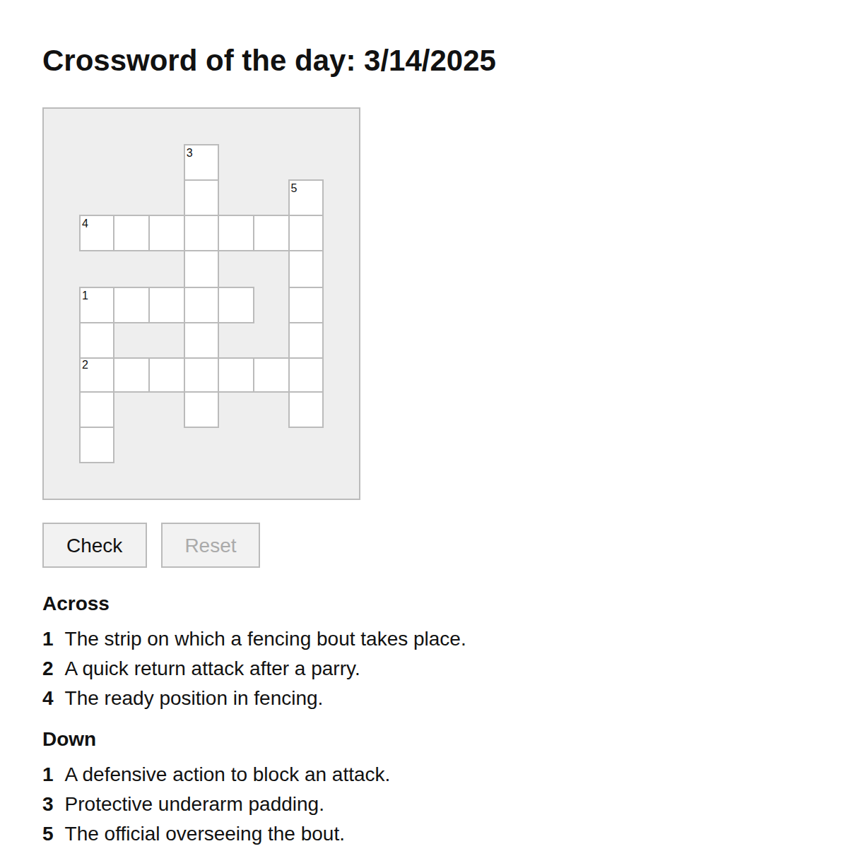 Fencing Crossword