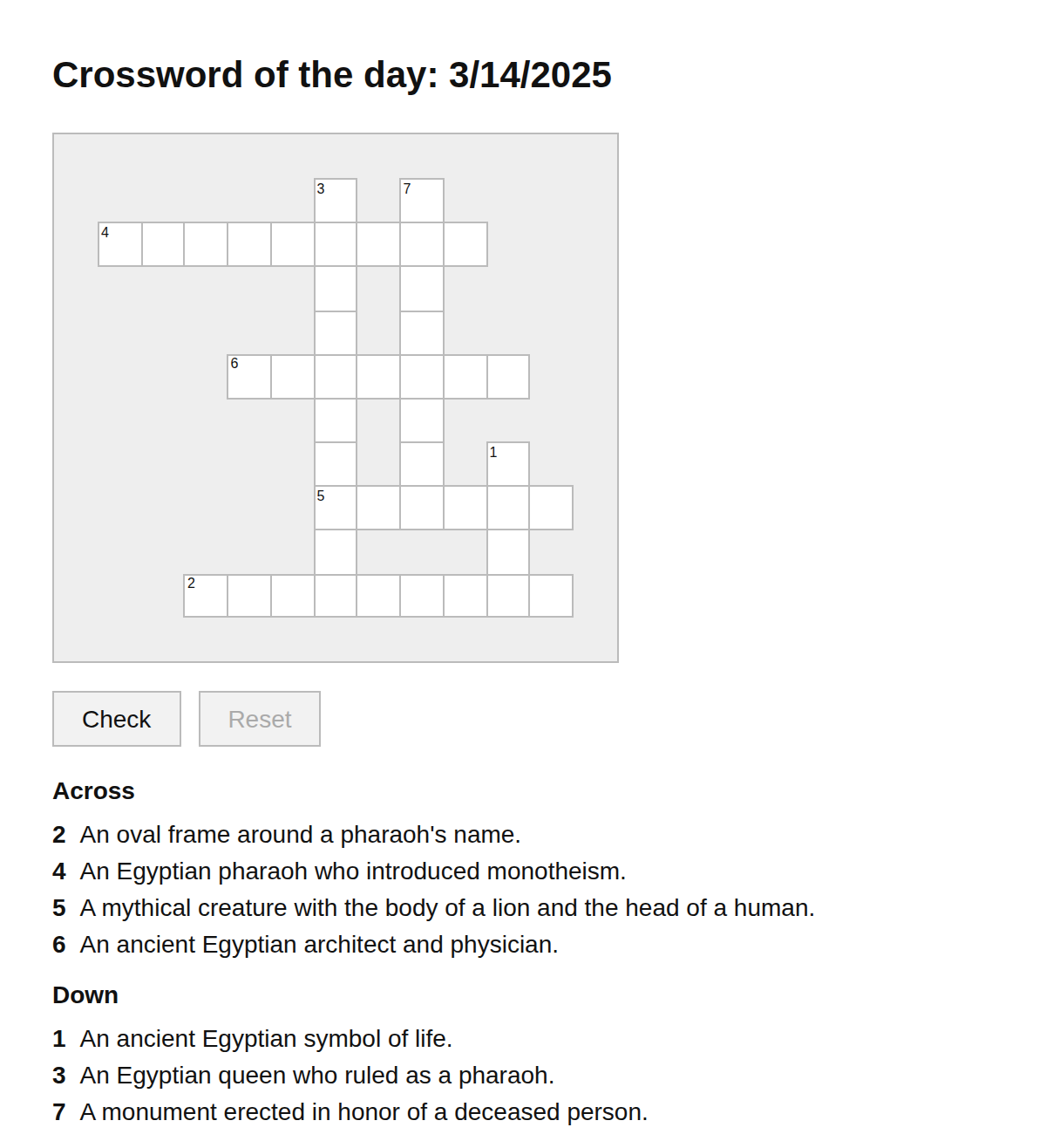 Egyptology Crossword