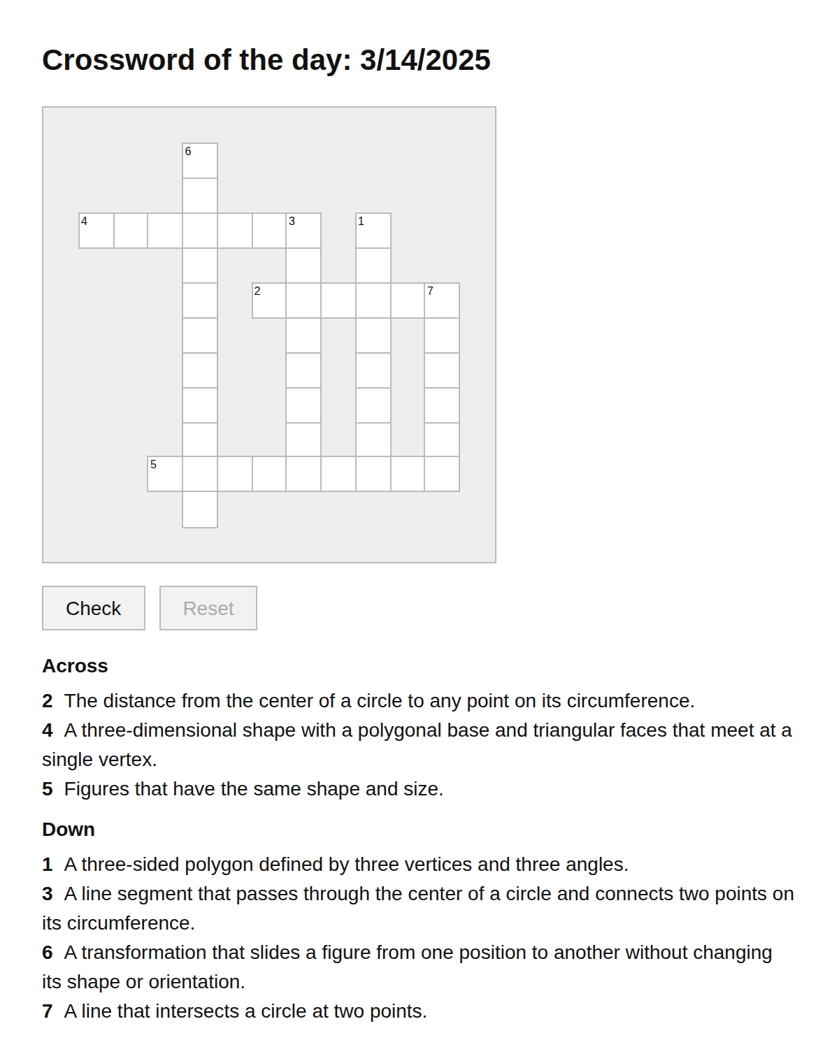 Geometry Crossword