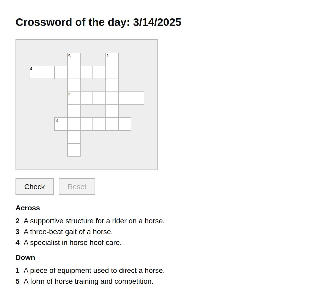 Equestrianism Crossword