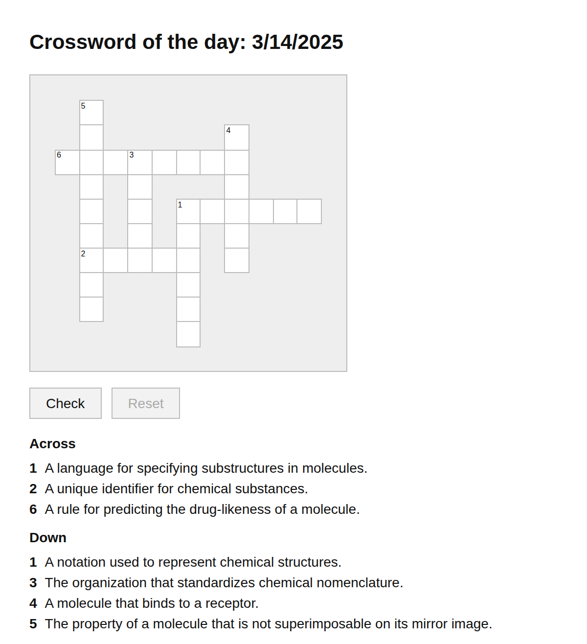 Cheminformatics Crossword