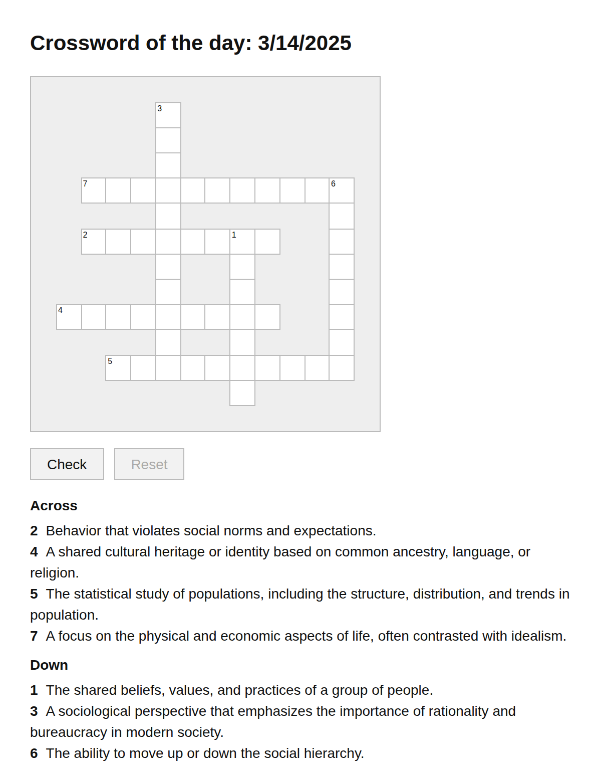 Sociology Crossword