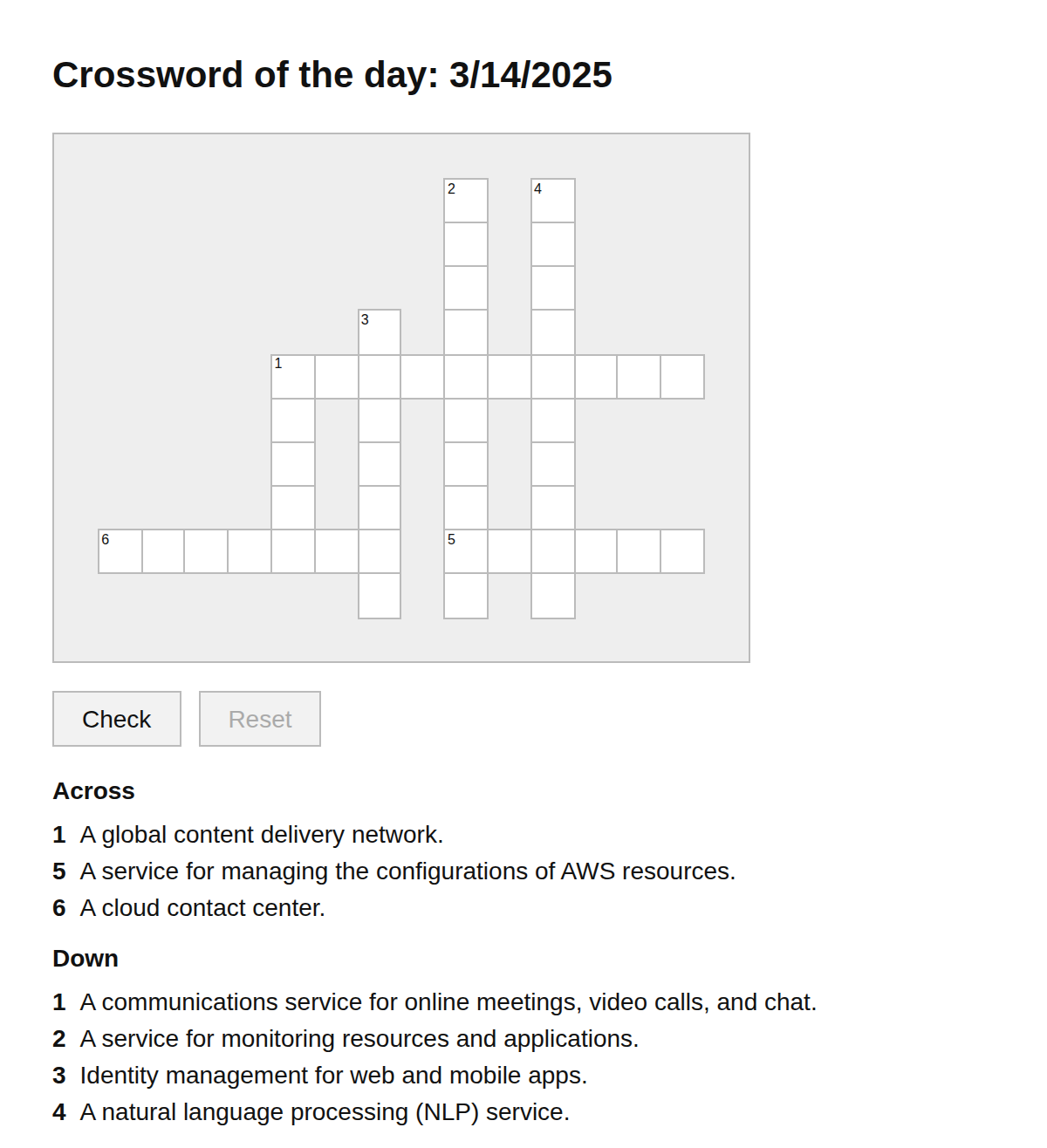 AWS Services Crossword