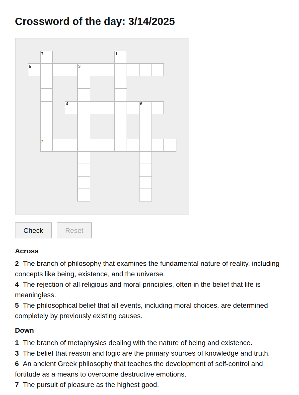 Philosophy Crossword