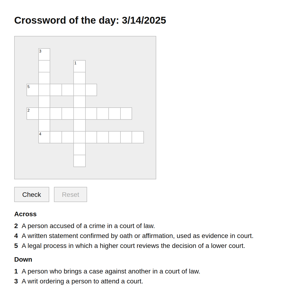 Legal Terms Crossword