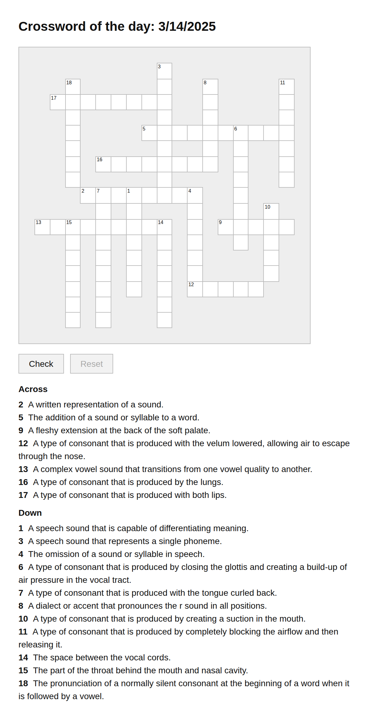 Phonetics Crossword