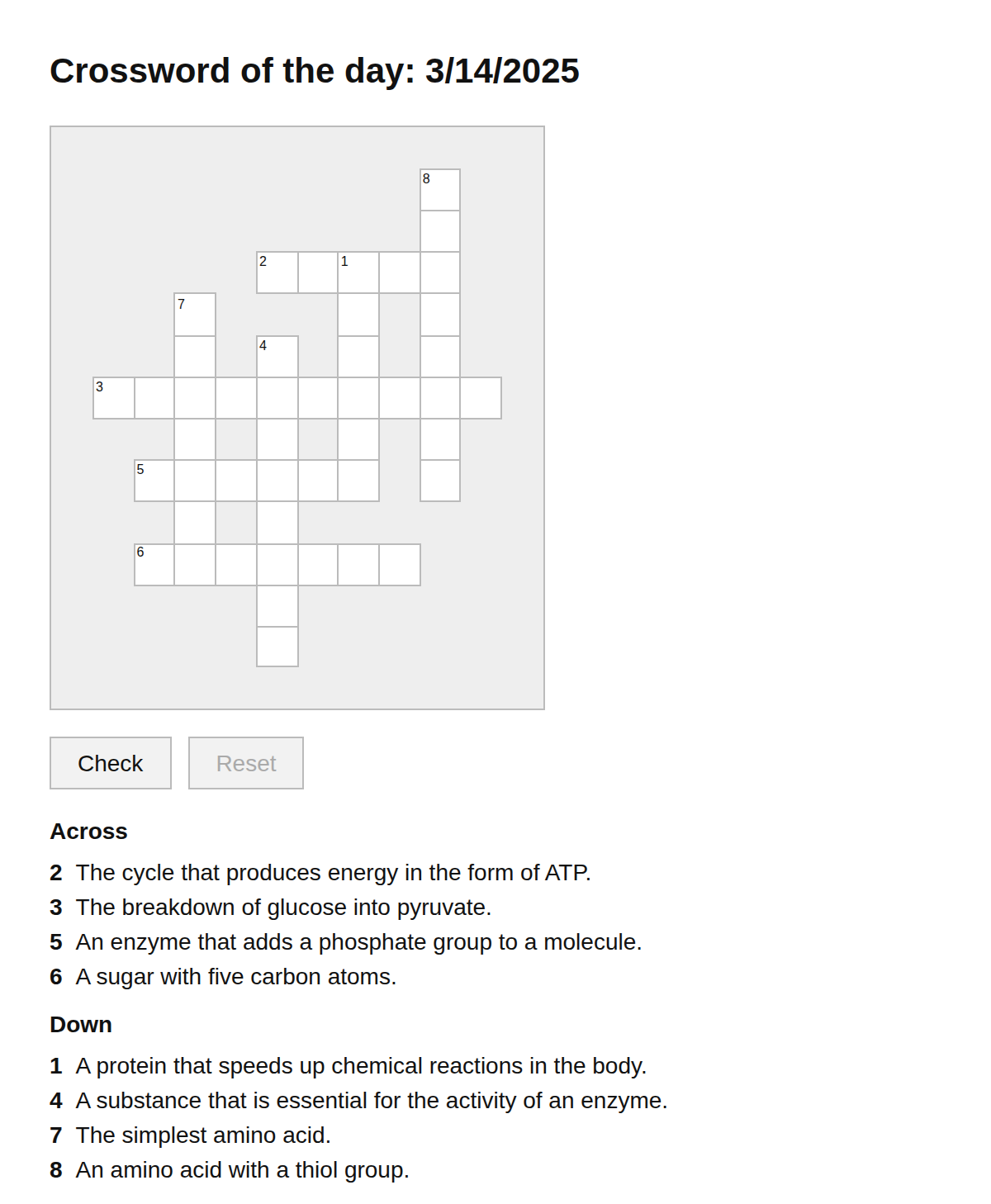 Biochemistry Crossword