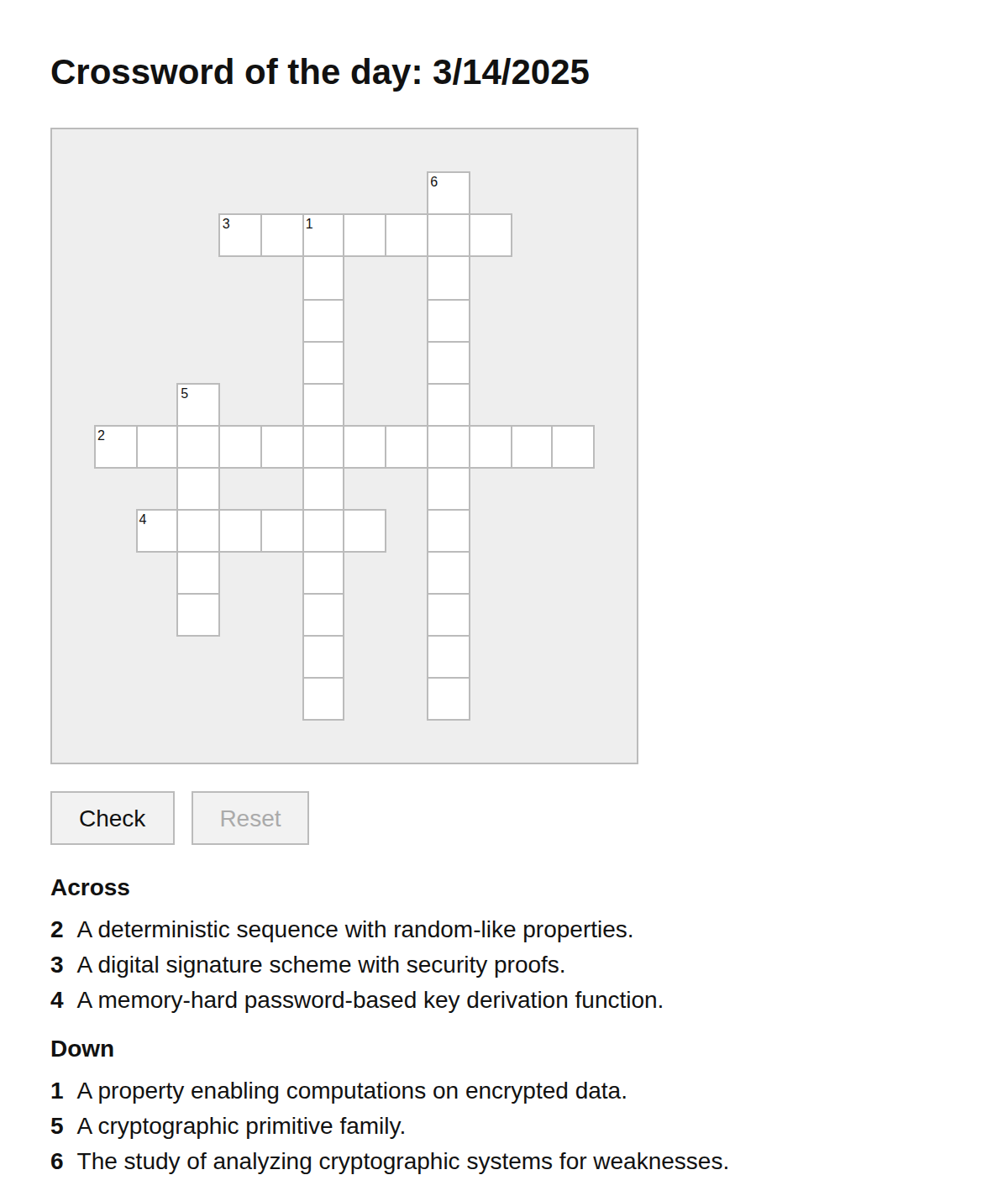Cryptography Crossword
