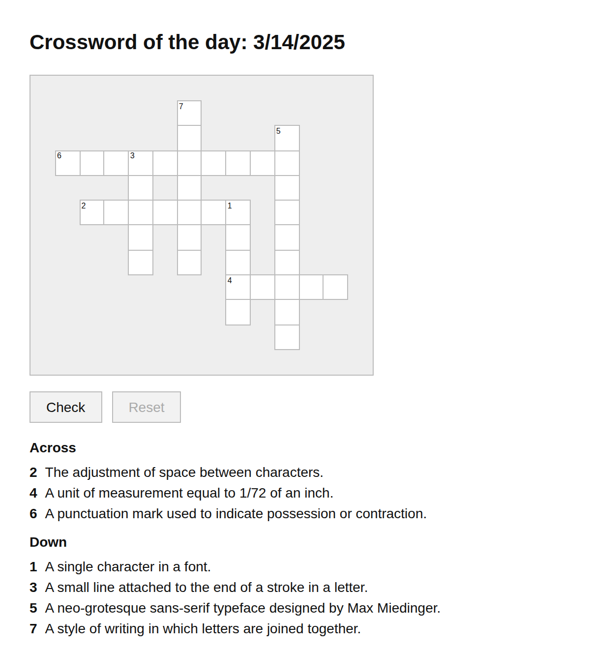 Typography Crossword