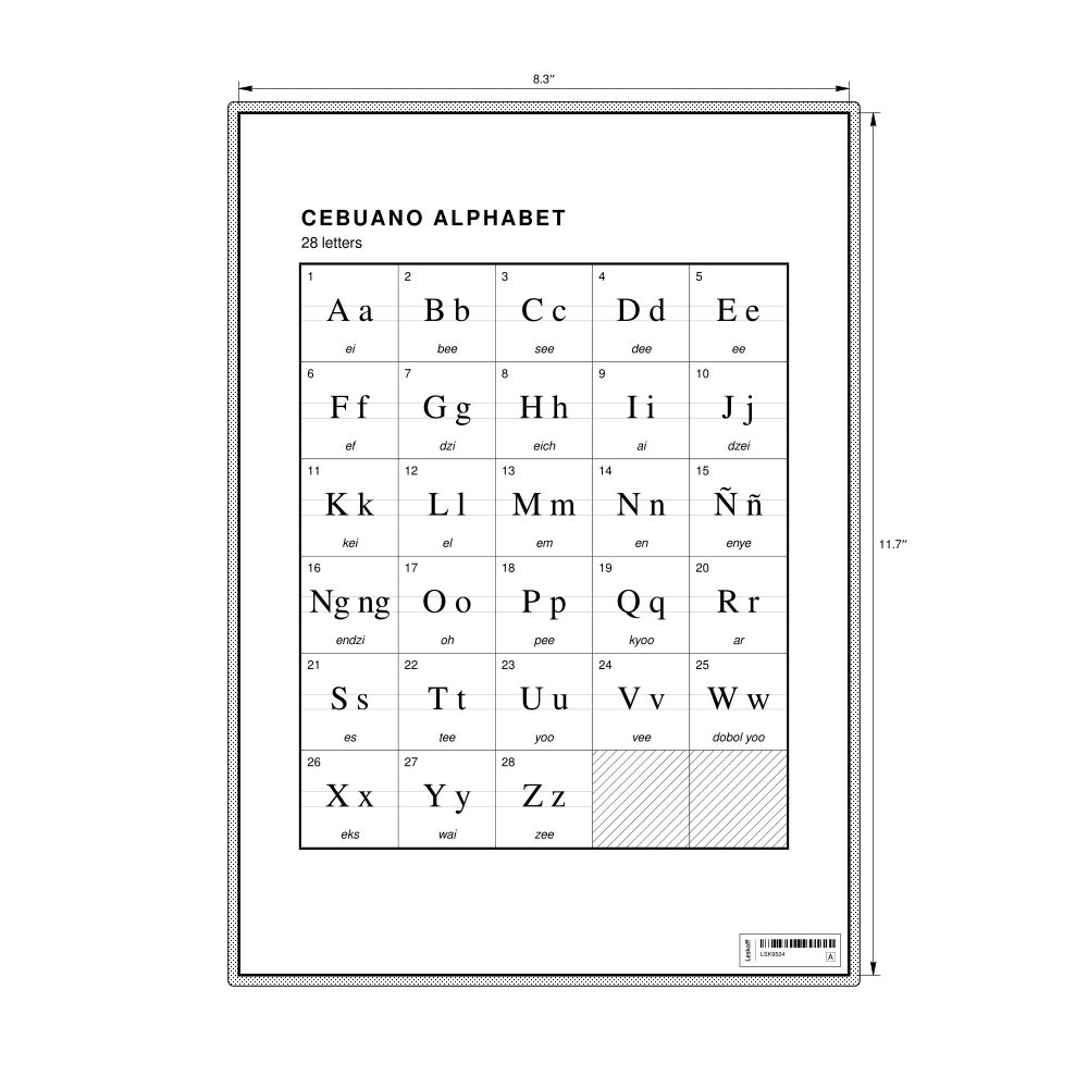Leskoff Cebuano Alphabet Chart, 8.3 x 11.7 in (21.0 x 29.7 cm, Desk Chart, Laminated), image 1 of 2