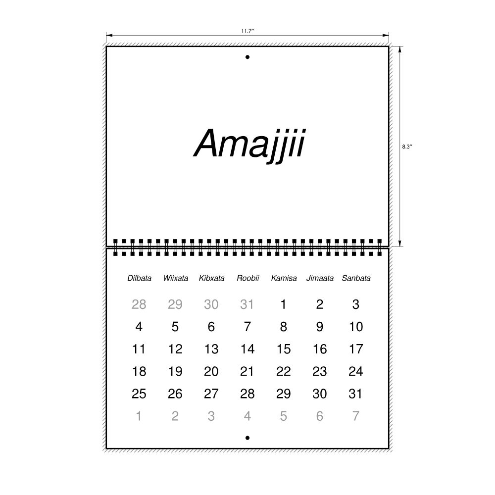 Leskoff 2026 Wall Calendar, Oromo-Labeled, Sunday-Start Layout, Wire-Bound, 11.7 x 8.3 in (29.7 x 21.0 cm), image 2 of 2