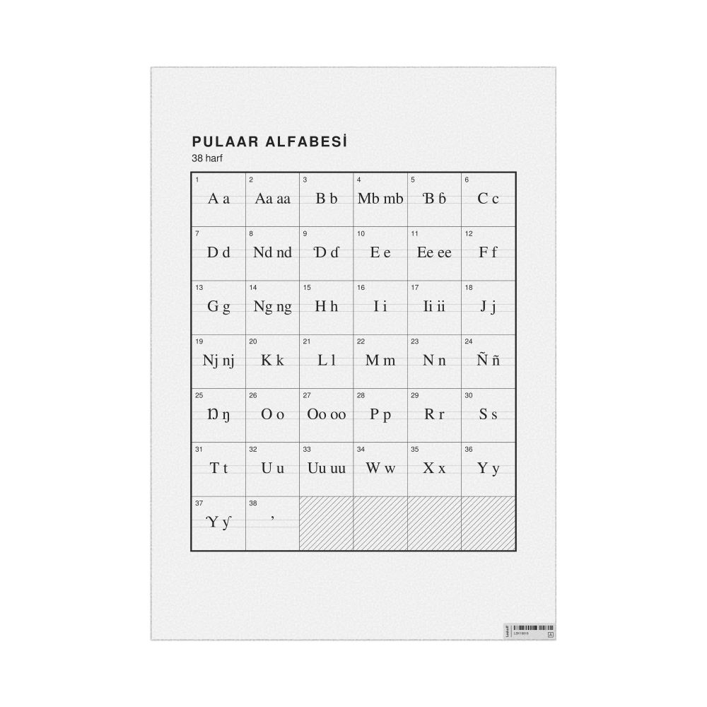 Leskoff Pulaar Alphabet Chart, 23.4 x 33.1 in (59.4 x 84.1 cm, Poster / Wall Chart), Turkish-Labeled, image 1 of 2