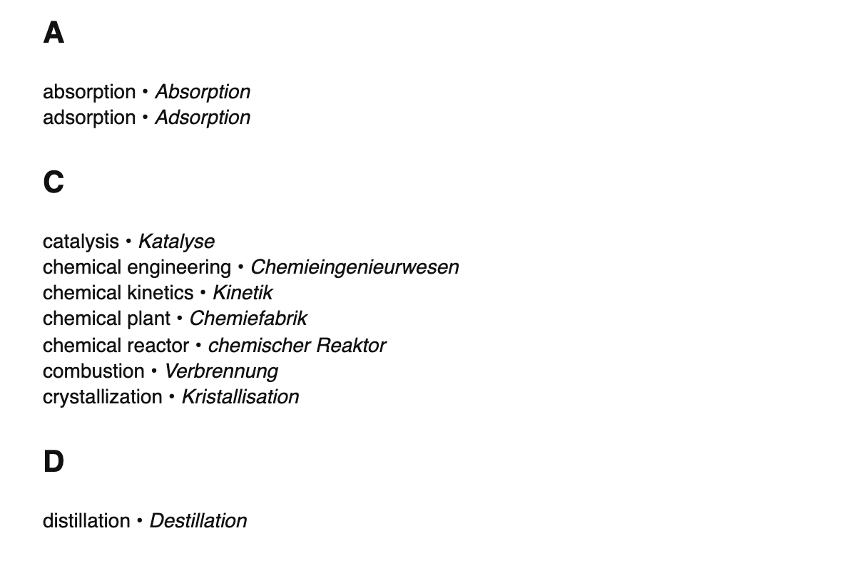 Chemical engineering terms in German