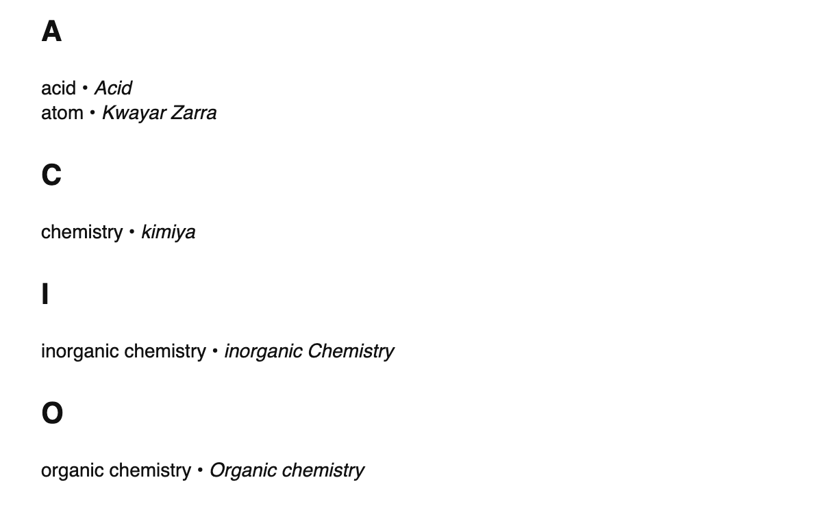 Chemistry terms in Hausa