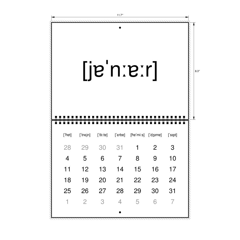Leskoff 2026 Phonetic Wall Calendar, IPA-Labeled (Maltese), Sunday-Start Layout, Wire-Bound, 11.7 x 8.3 in (29.7 x 21.0 cm), image 2 of 2