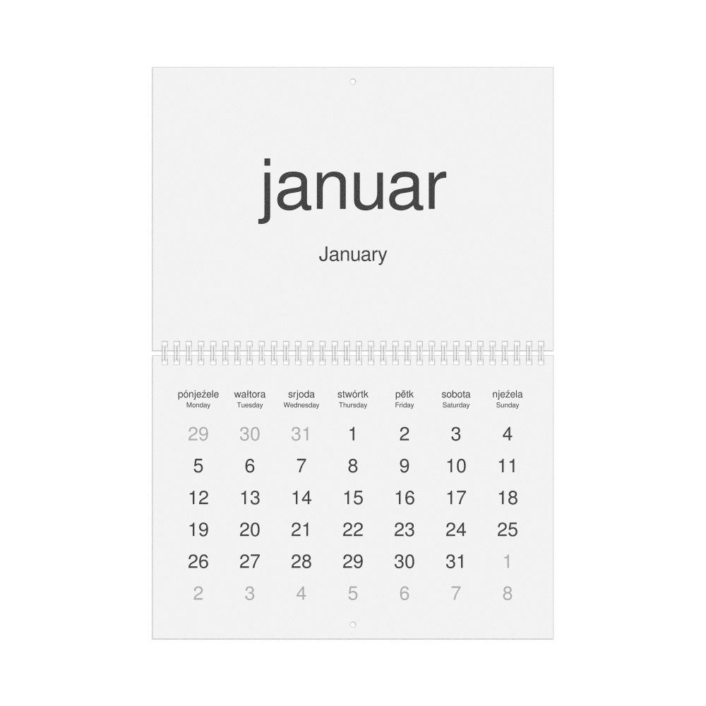 Leskoff 2026 Wall Calendar, Lower Sorbian/English-Labeled, Monday-Start Layout, Wire-Bound, 11.7 x 8.3 in (29.7 x 21.0 cm), image 1 of 1