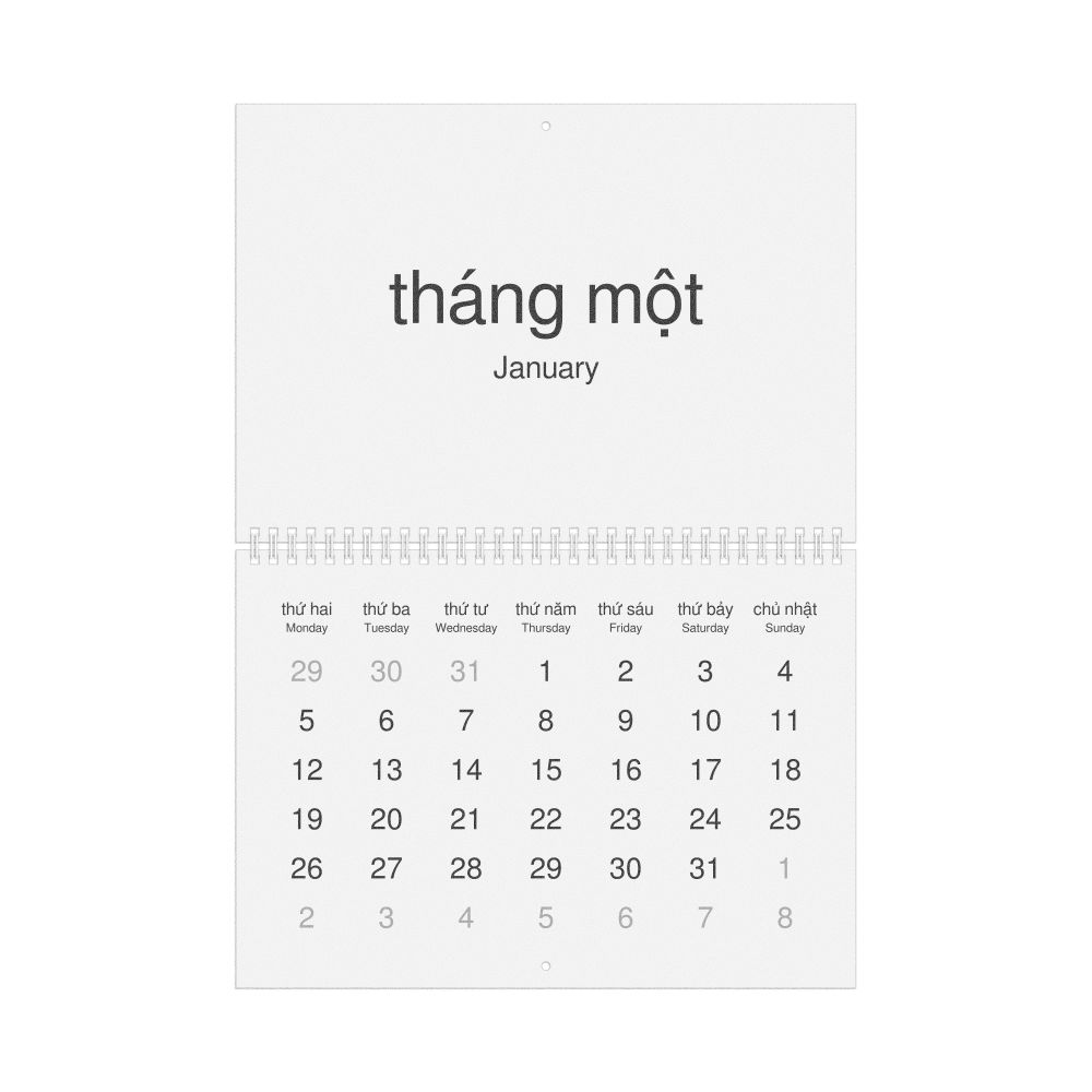 Leskoff 2026 Wall Calendar, Vietnamese/English-Labeled, Monday-Start Layout, Wire-Bound, 11.7 x 8.3 in (29.7 x 21.0 cm), image 1 of 1