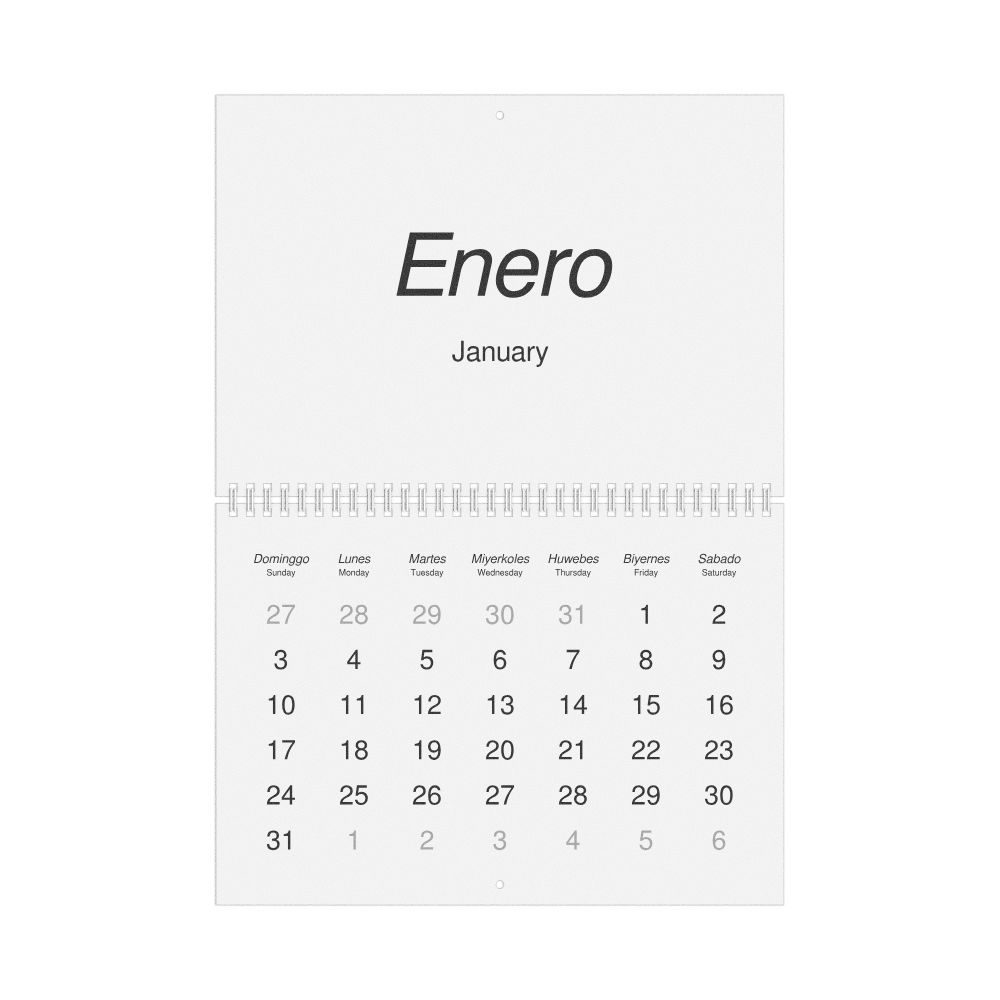 Leskoff 2027 Wall Calendar, Waray/English-Labeled, Sunday-Start Layout, Wire-Bound, 11.7 x 8.3 in (29.7 x 21.0 cm), image 1 of 1