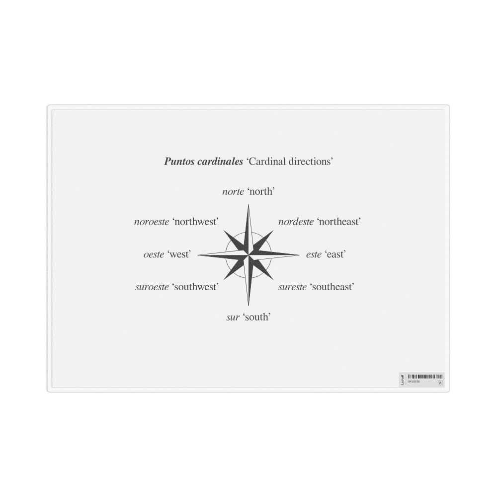 Leskoff Cardinal Directions in Asturian, Desk Chart, 11.7 x 8.3 in (29.7 x 21.0 cm), image 1 of 1