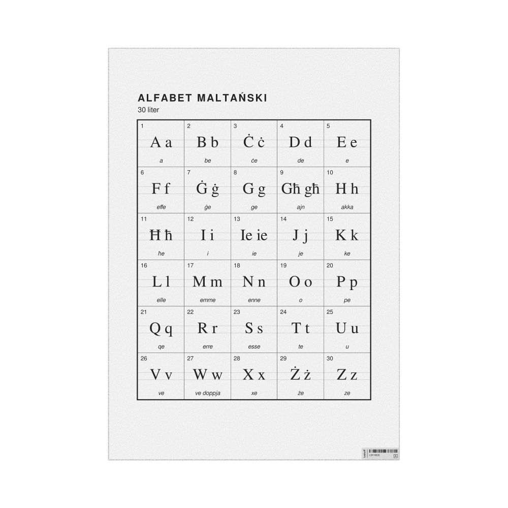 Leskoff Maltese Alphabet Chart, 23.4 x 33.1 in (59.4 x 84.1 cm, Poster / Wall Chart), Polish-Labeled, image 1 of 2