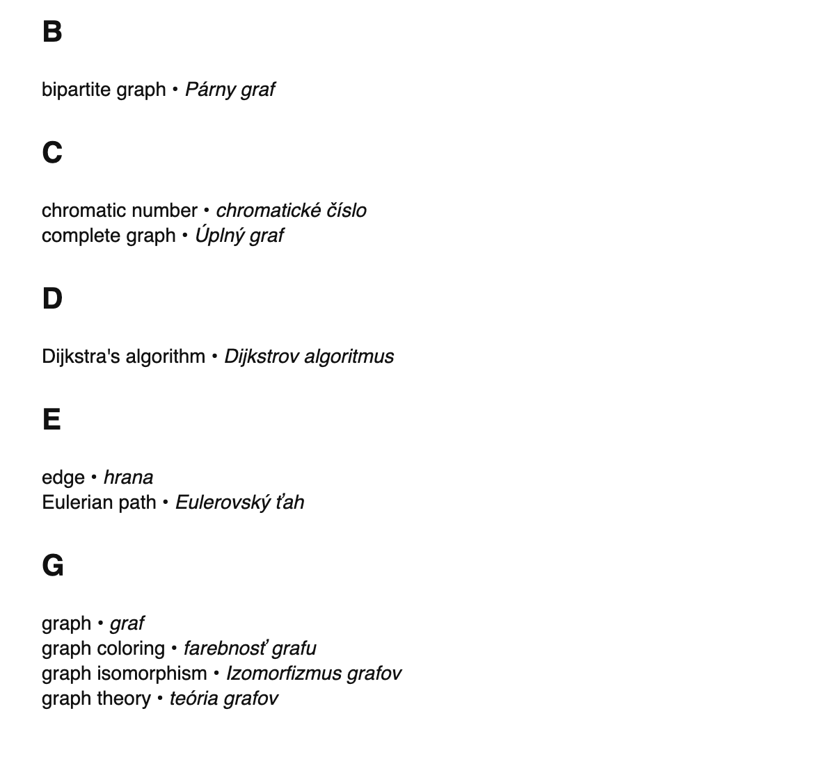 Graph theory terms in Slovak