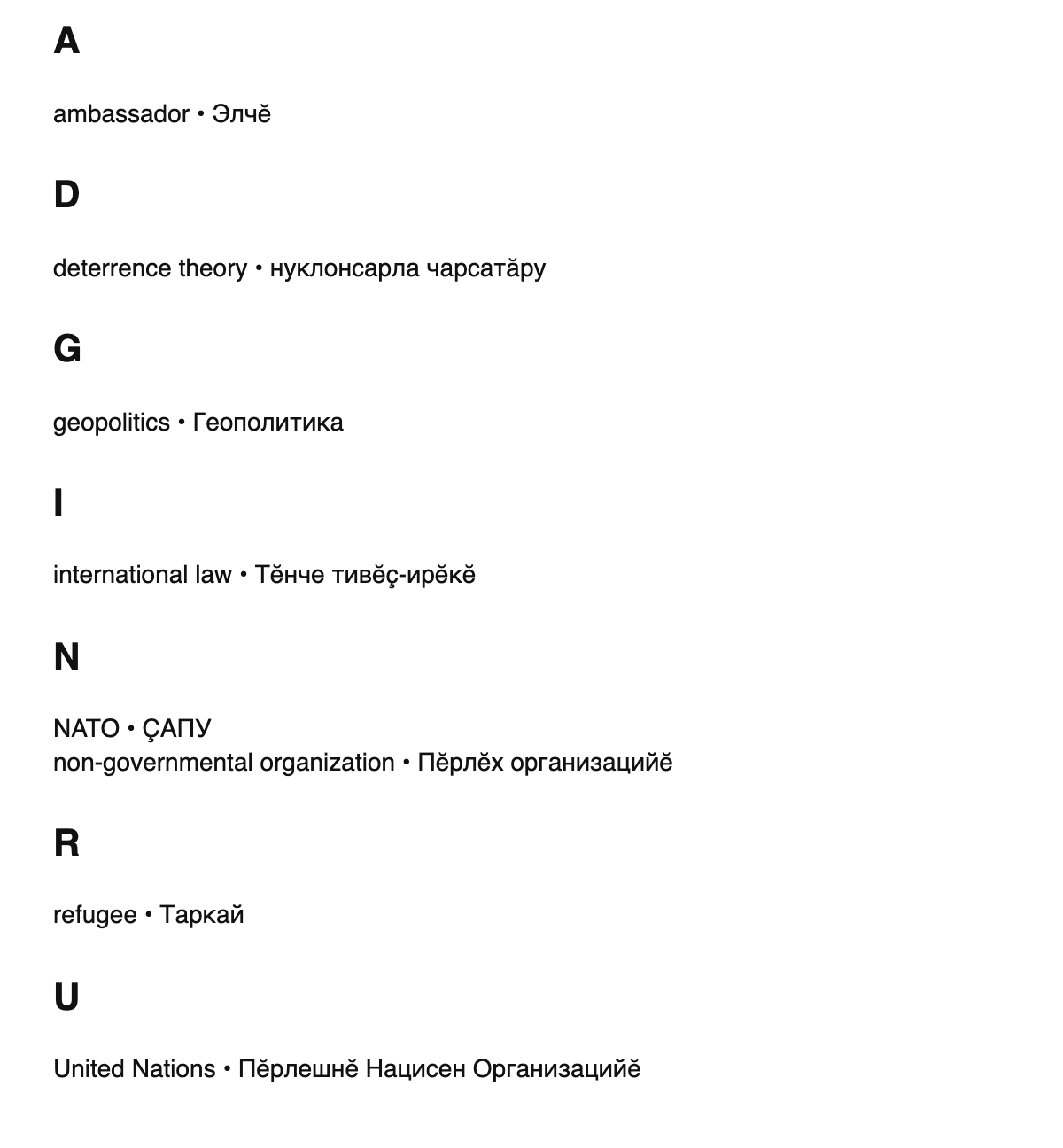 International relations terms in Chuvash
