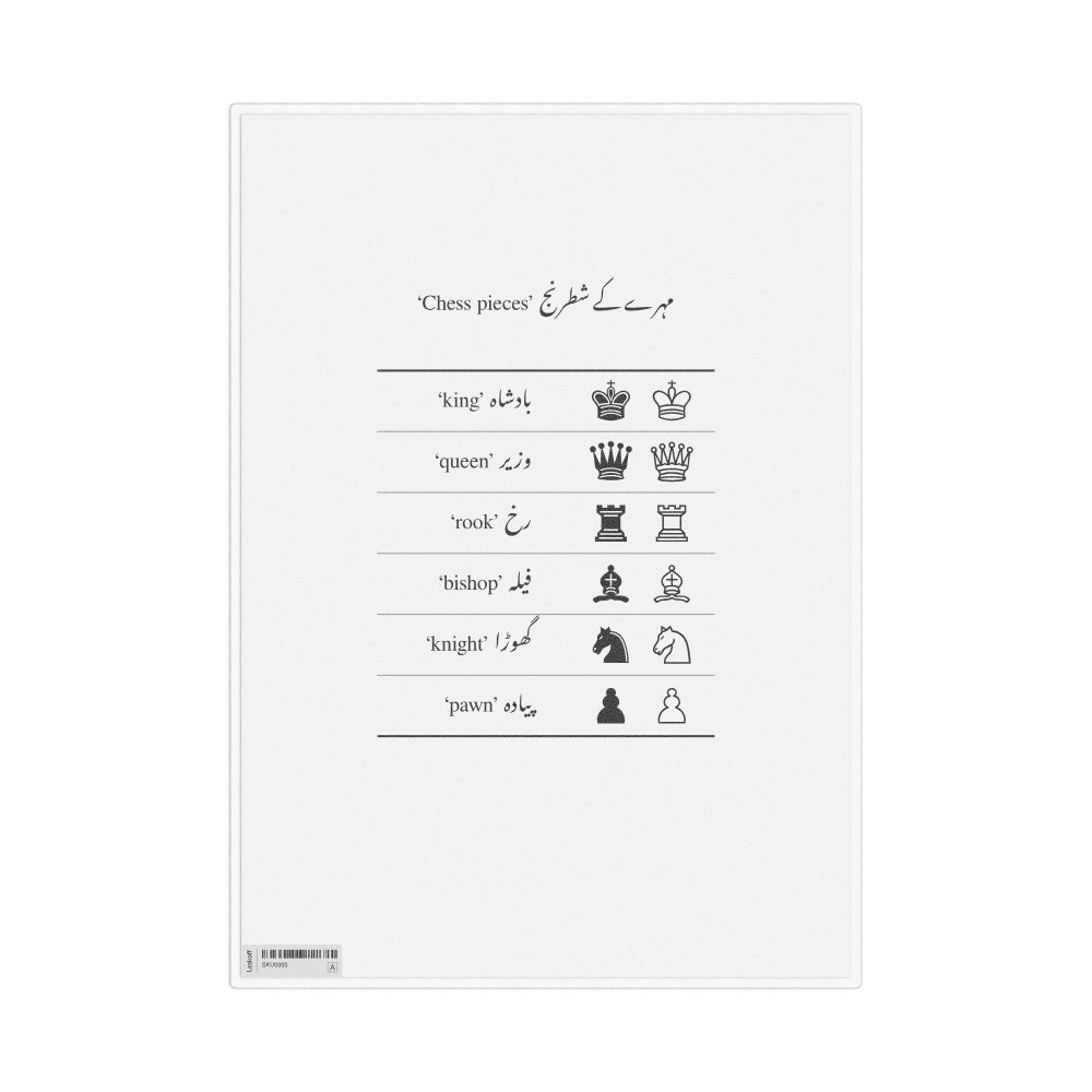 Leskoff Chess Pieces in Urdu, Desk Chart, 8.3 x 11.7 in (21.0 x 29.7 cm), image 1 of 1