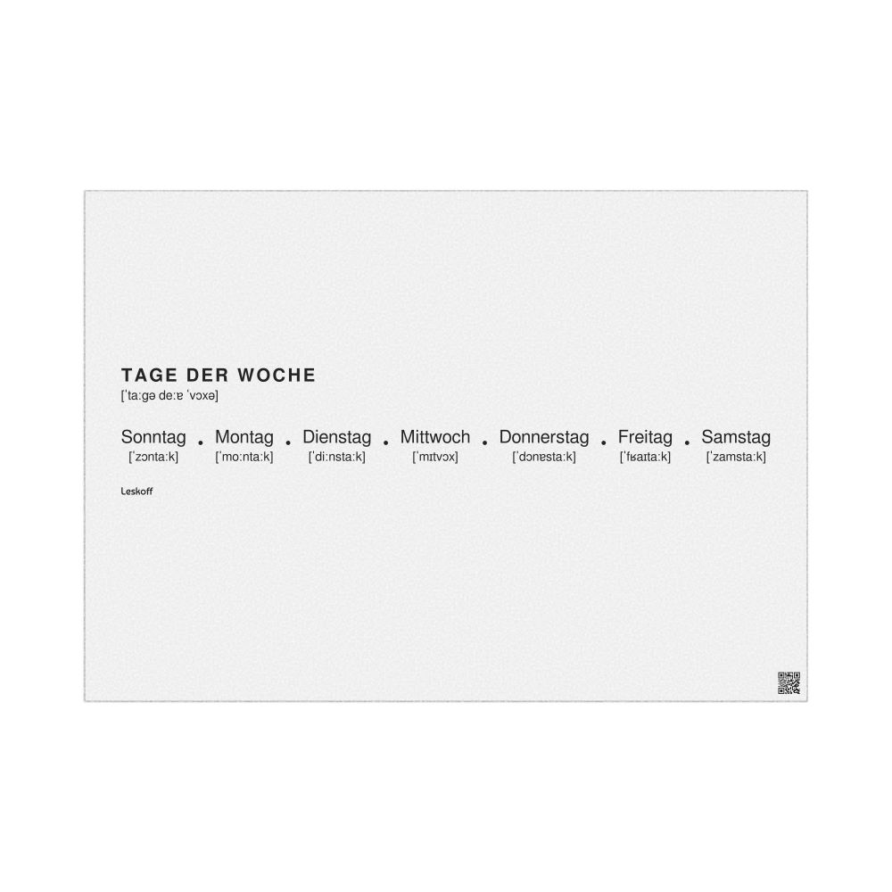 Leskoff Days of the Week Poster, German-Labeled with IPA, image 1 of 2