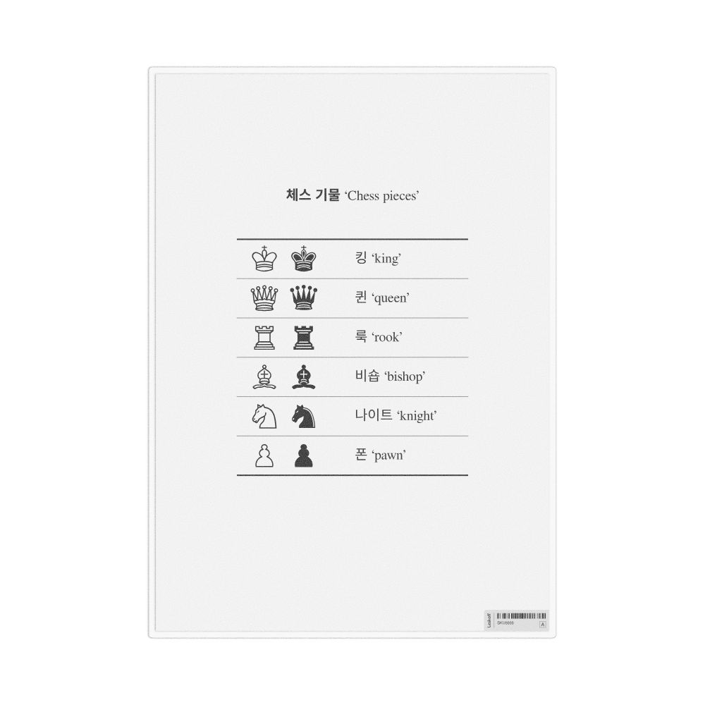 Leskoff Chess Pieces in Korean, Desk Chart, 8.3 x 11.7 in (21.0 x 29.7 cm), image 1 of 1