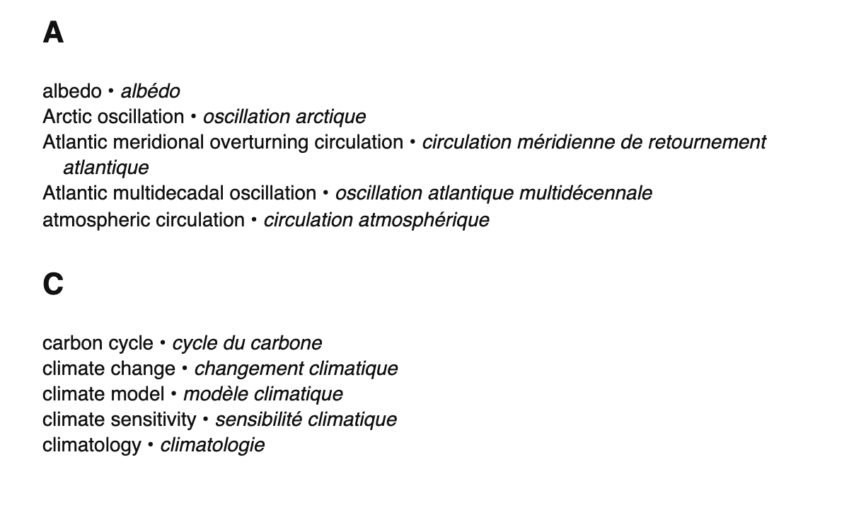Climatology terms in French