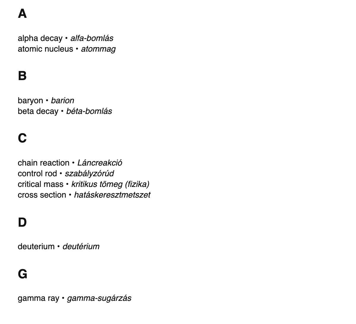 Nuclear physics terms in Hungarian