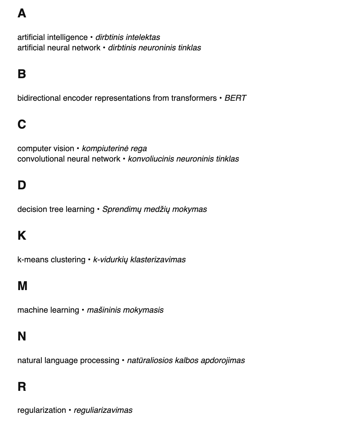 AI/ML terms in Lithuanian