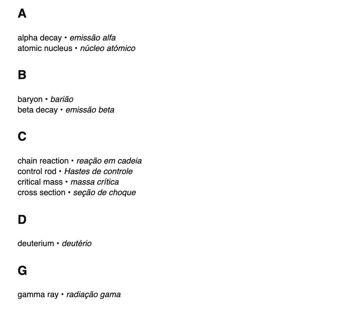 Nuclear physics terms in Portuguese