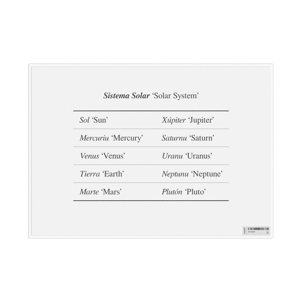 Leskoff Solar System in Asturian, Desk Chart, 11.7 x 8.3 in (29.7 x 21.0 cm), image 1 of 1