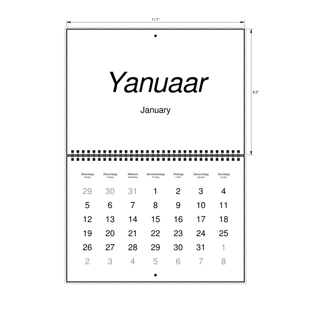 Leskoff 2026 Wall Calendar, Pennsylvania Dutch/English-Labeled, Monday-Start Layout, Wire-Bound, 11.7 x 8.3 in (29.7 x 21.0 cm), image 2 of 2