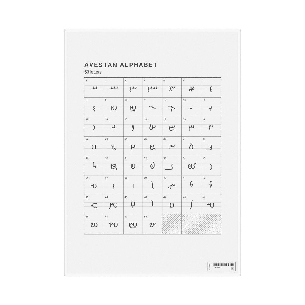 Leskoff Avestan Alphabet Chart, 8.3 x 11.7 in (21.0 x 29.7 cm, Desk Chart, Laminated), image 1 of 2