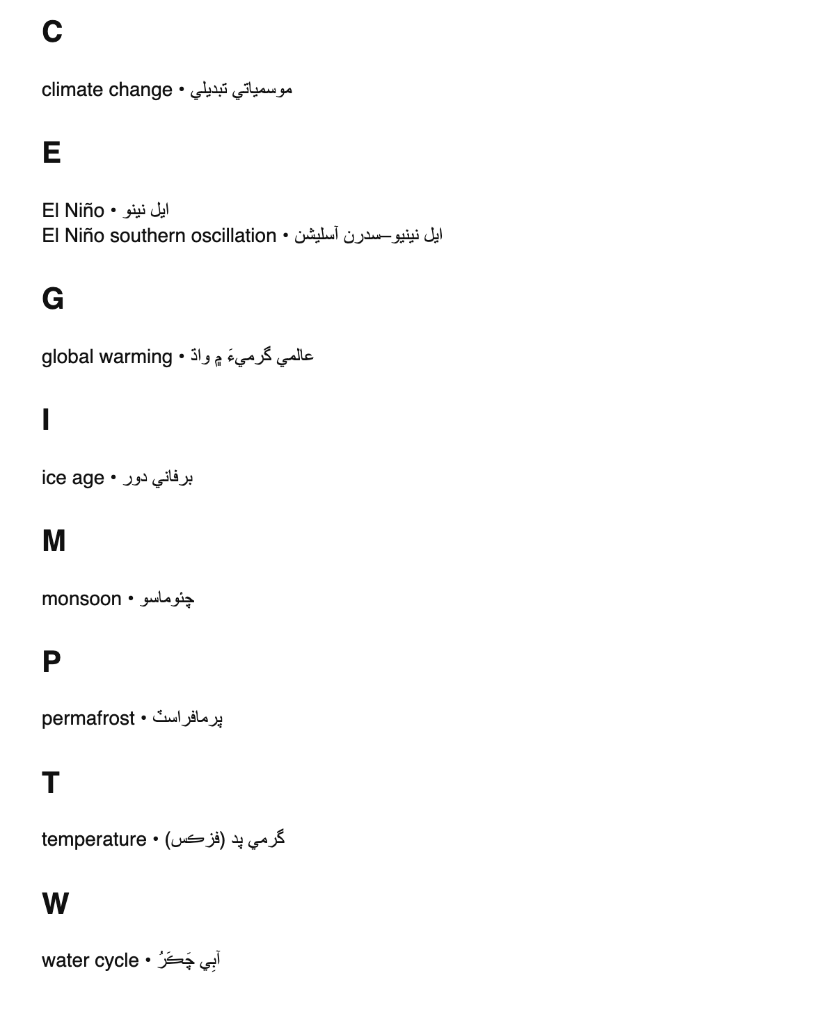 Climatology terms in Sindhi