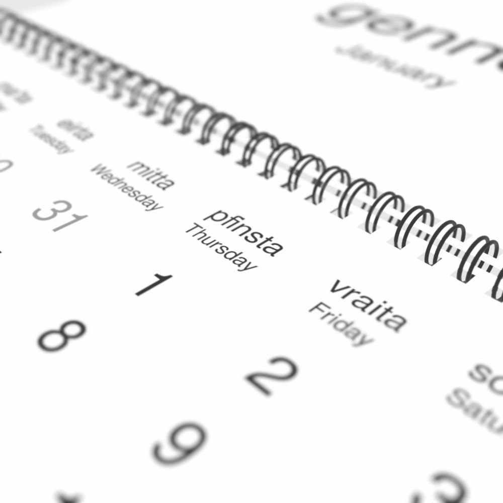 Leskoff 2026 Wall Calendar, Mòcheno/English-Labeled, Sunday-Start Layout, Wire-Bound, 11.7 x 8.3 in (29.7 x 21.0 cm), image 1 of 2