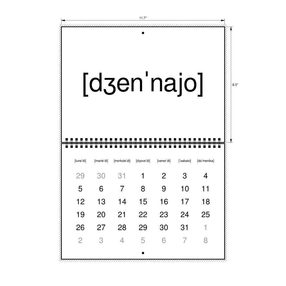 Leskoff 2026 Phonetic Wall Calendar, IPA-Labeled (Italian), Monday-Start Layout, Wire-Bound, 11.7 x 8.3 in (29.7 x 21.0 cm), image 2 of 2