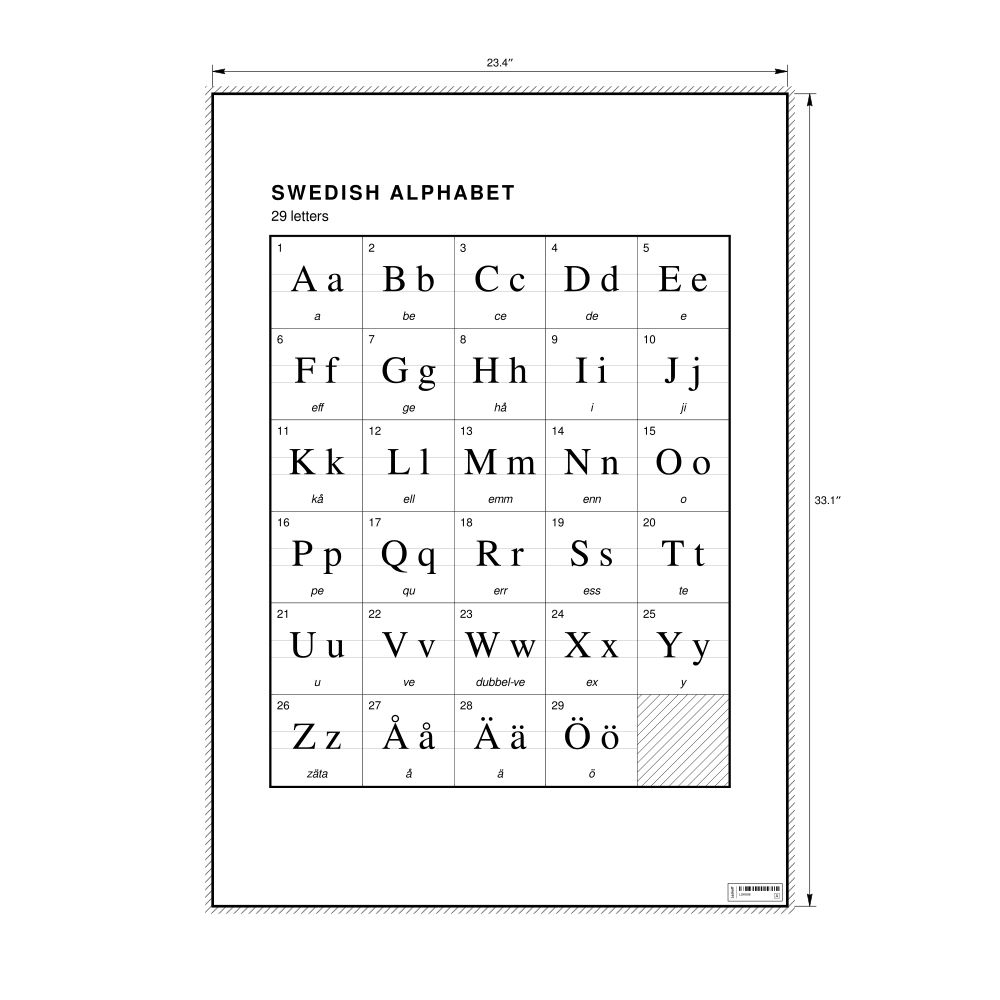 Leskoff Swedish Alphabet Chart, 23.4 x 33.1 in (59.4 x 84.1 cm, Poster / Wall Chart), image 1 of 2