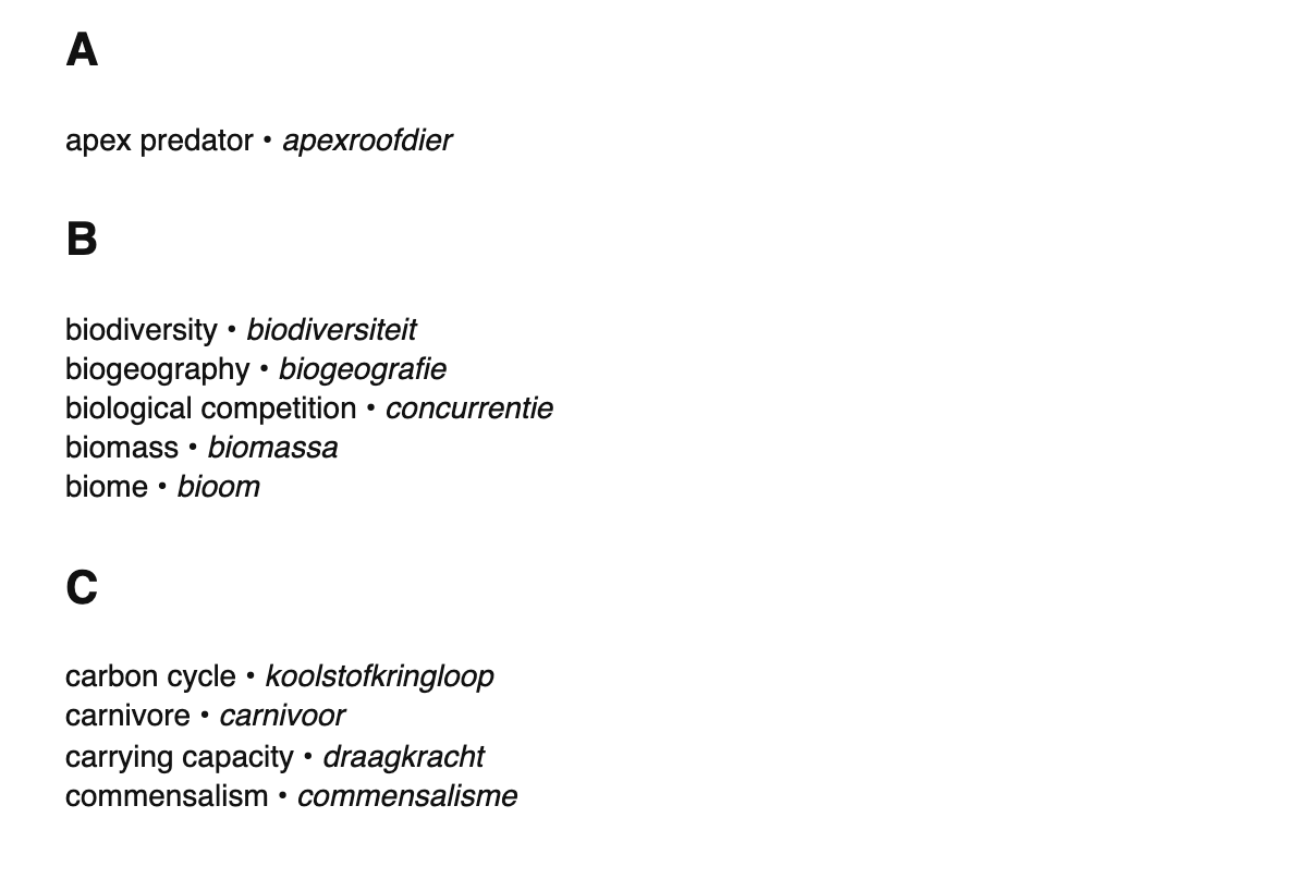 Ecology terms in Dutch