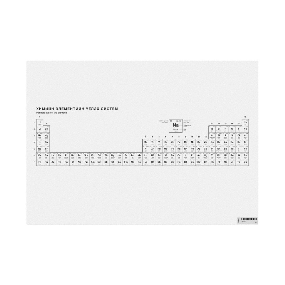 Leskoff Periodic Table Chart, 33.1 x 23.4 in (84.1 x 59.4 cm, Poster / Wall Chart), 32-Column Layout, Mongolian/English-Labeled, image 1 of 2
