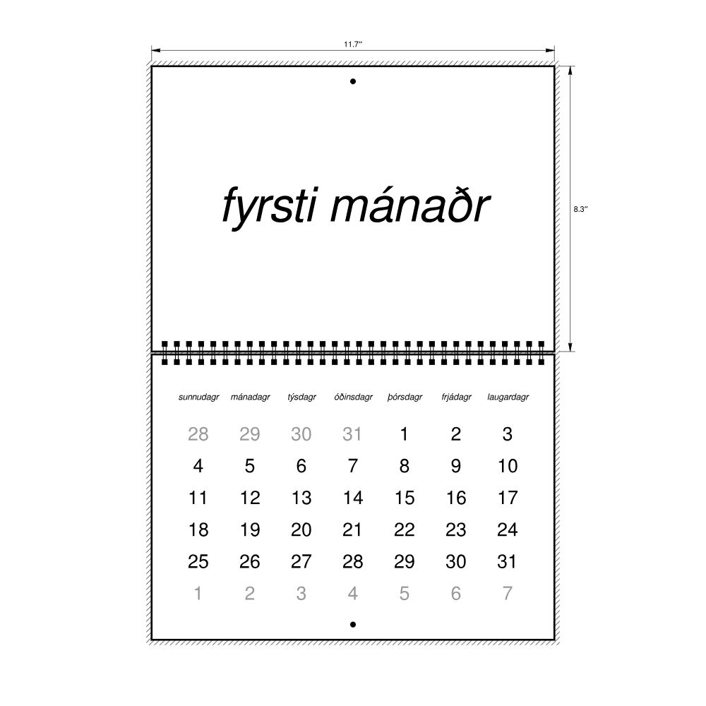 Leskoff 2026 Wall Calendar, Old Norse-Labeled, Sunday-Start Layout, Wire-Bound, 11.7 x 8.3 in (29.7 x 21.0 cm), image 2 of 2
