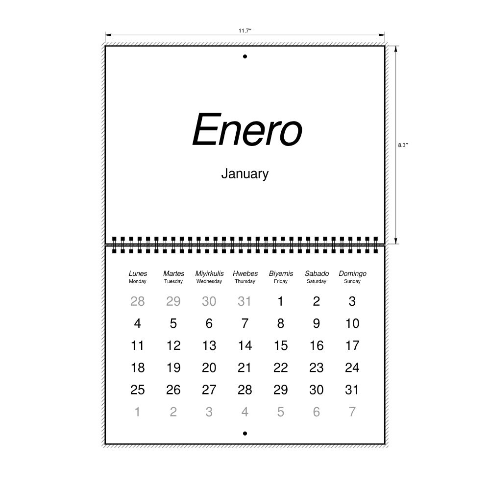 Leskoff 2027 Wall Calendar, Masbateño/English-Labeled, Monday-Start Layout, Wire-Bound, 11.7 x 8.3 in (29.7 x 21.0 cm), image 2 of 2