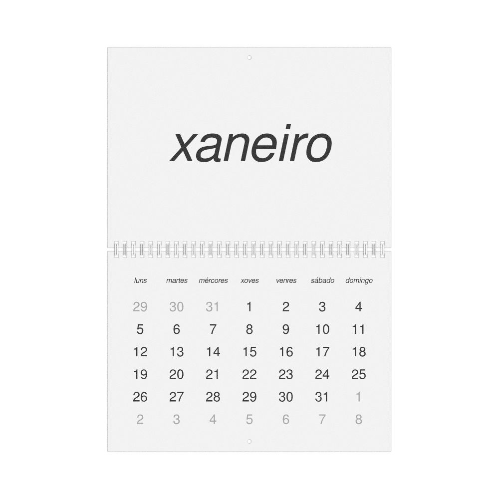 Leskoff 2026 Wall Calendar, Galician-Labeled, Monday-Start Layout, Wire-Bound, 11.7 x 8.3 in (29.7 x 21.0 cm), image 1 of 1