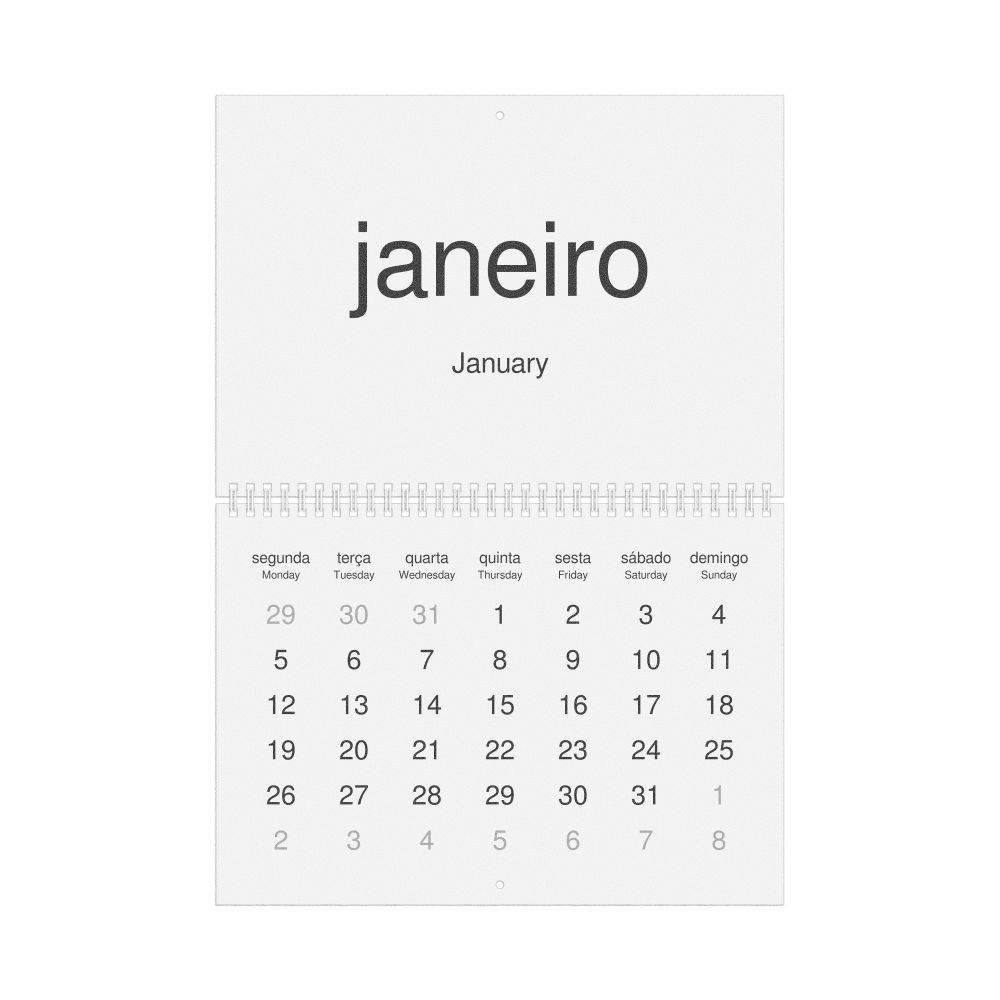 Leskoff 2026 Wall Calendar, Mirandese/English-Labeled, Monday-Start Layout, Wire-Bound, 11.7 x 8.3 in (29.7 x 21.0 cm), image 1 of 1